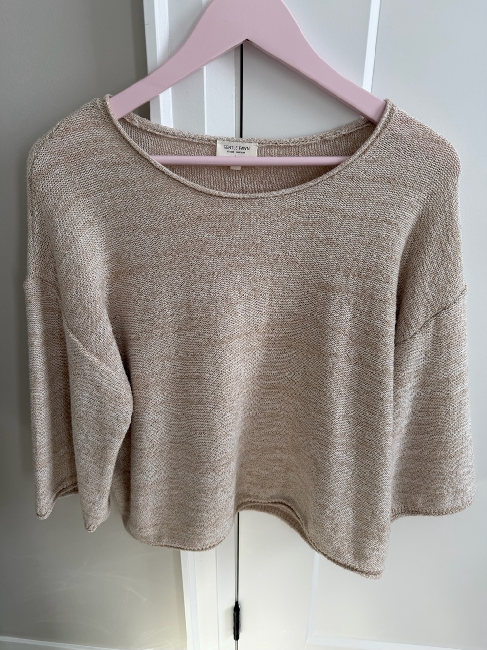 Gentle Fawn Beige Cropped Crewneck Knit Top